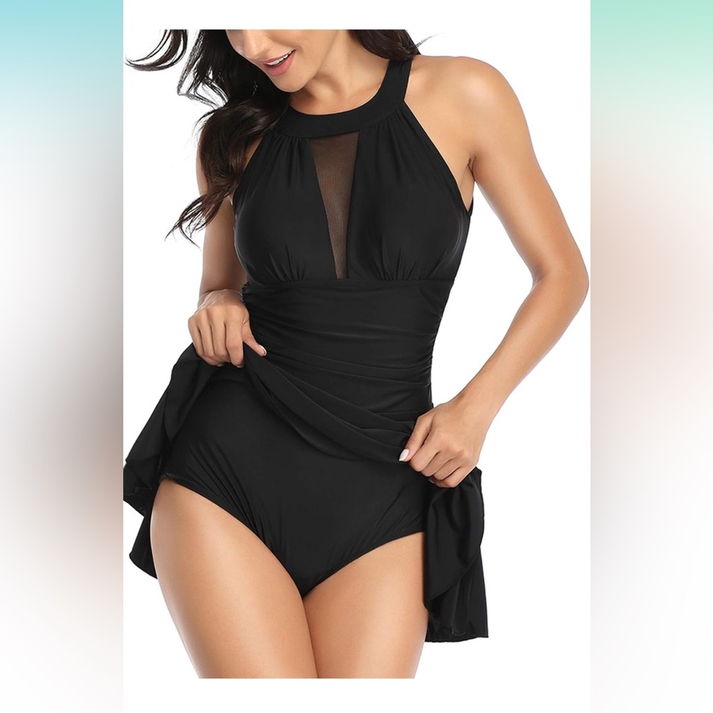 SWSMCLT Women's One Piece Swimdress Skirted Swimsuit Long Torso Tummy Control - Picture 4 of 5